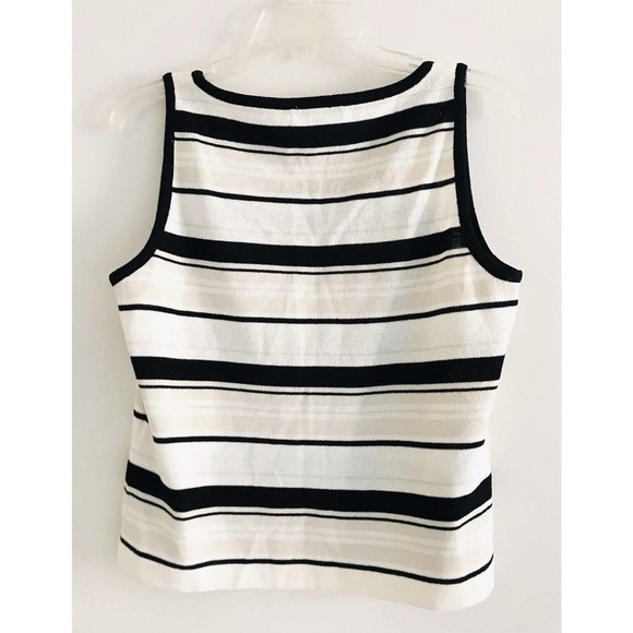 St. John | Women's Sleeveless Scoop Neck Santana Knit Striped Pullover Tank Sz S - Picture 3 of 9
